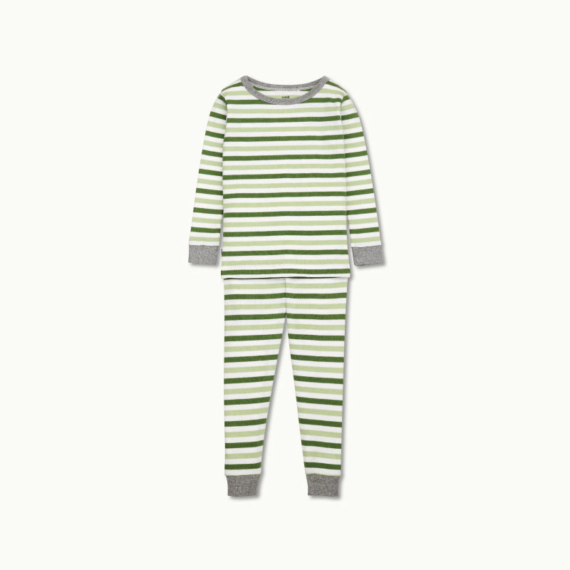 Nanit Two-Piece Sleep Wear Holiday Pajamas in Evergreen Bold Stripe #color_evergreen bold stripe