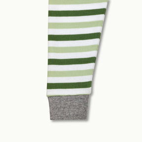sleeve zoom in on Nanit Two-Piece Sleep Wear Holiday Pajamas in Evergreen Bold Stripe #color_evergreen bold stripe