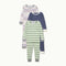 nanit 2-piece sleep wear holiday pajamas in evergreen bold stripe, bright star, and fair isle