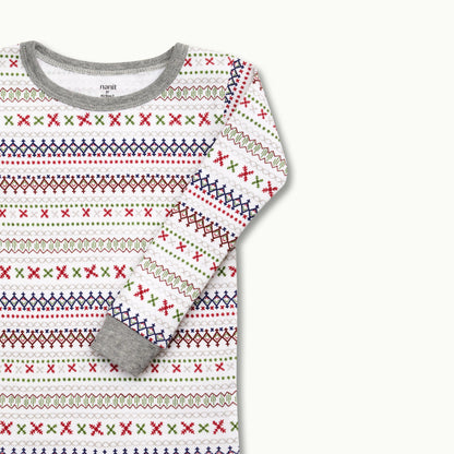 zoomed in on Nanit Two-Piece Sleep Wear Holiday Pajamas in Fair Isle 