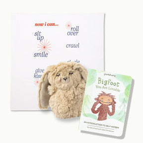 Nanit Milestone Blanket + Tan Bunny Mini and Slumberkins "Bigfoot You Are Lovable" Board Book - A Introduction to Self-Esteem by Kelly O. and Callie C.