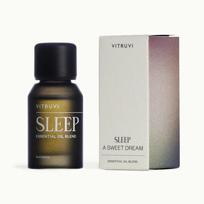 Vitruvi Sleep Essential Oil Blend next to packaging box