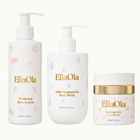 EllaOla The Basics Bundle, including baby shampoo and body wash, lotion, and face cream
