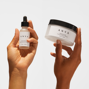 anya scalp serum on left side and anya body butter on right side