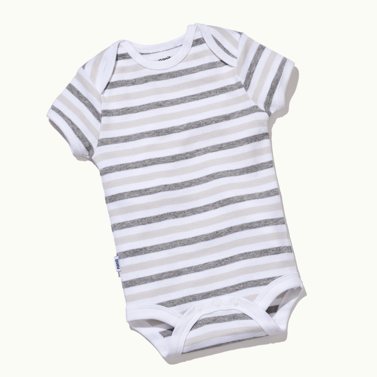 front view of short sleeve bodysuit in heather gray stripe #color_heather gray stripe
