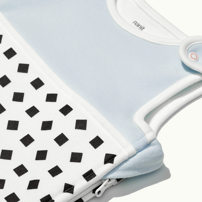 zoomed in on angled nanit powder blue breathing wear sleeping bag 