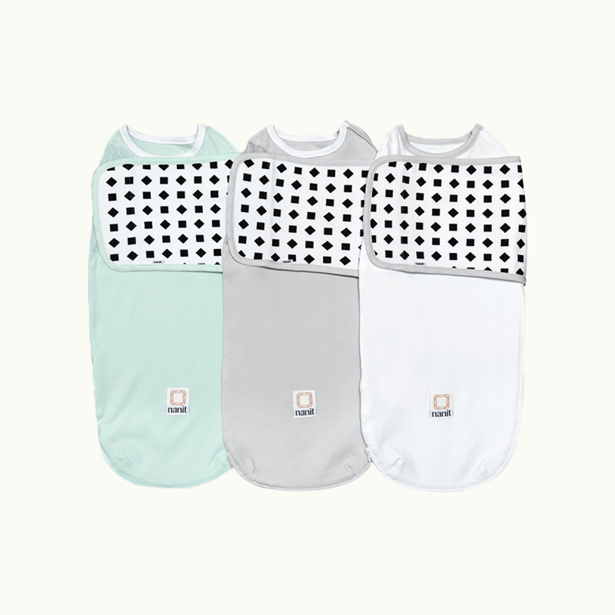 nanit swaddle in green, gray, and white #color_multi