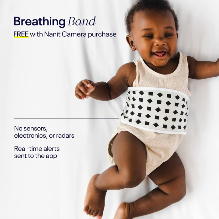 breathing band comes free with nanit camera purchase - no sensors, electronics, or radars and real-time alerts sent to app