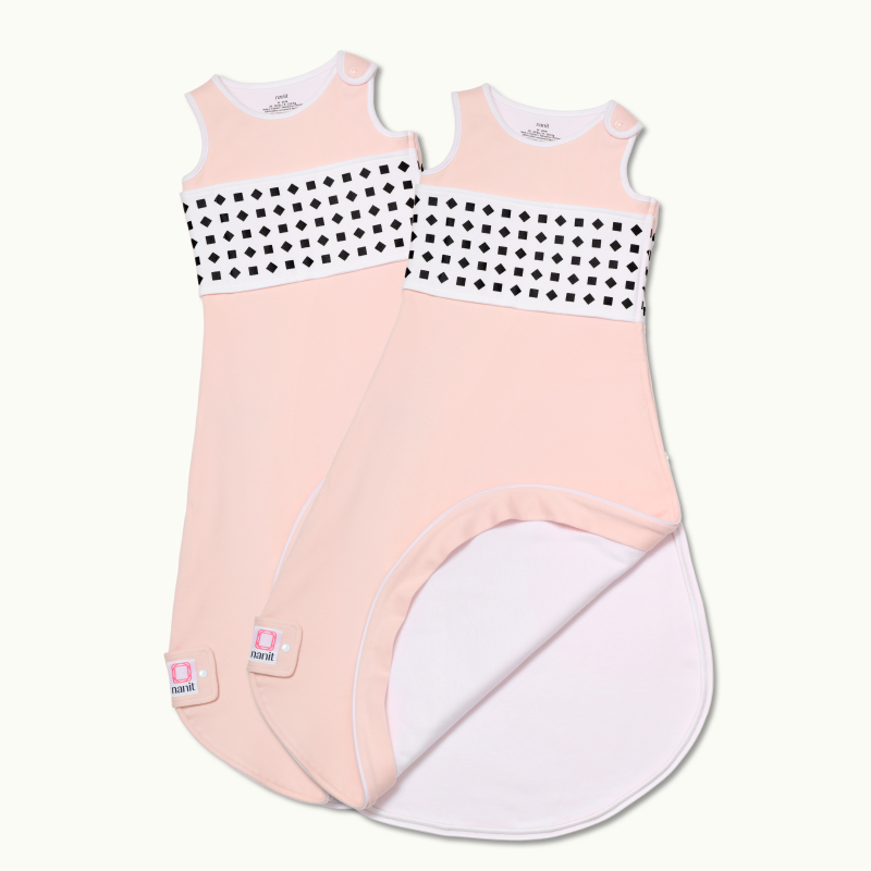 2 nanit blush pink breathing wear sleeping bags front view and one showing inside #color_blush pink#color_blush pink