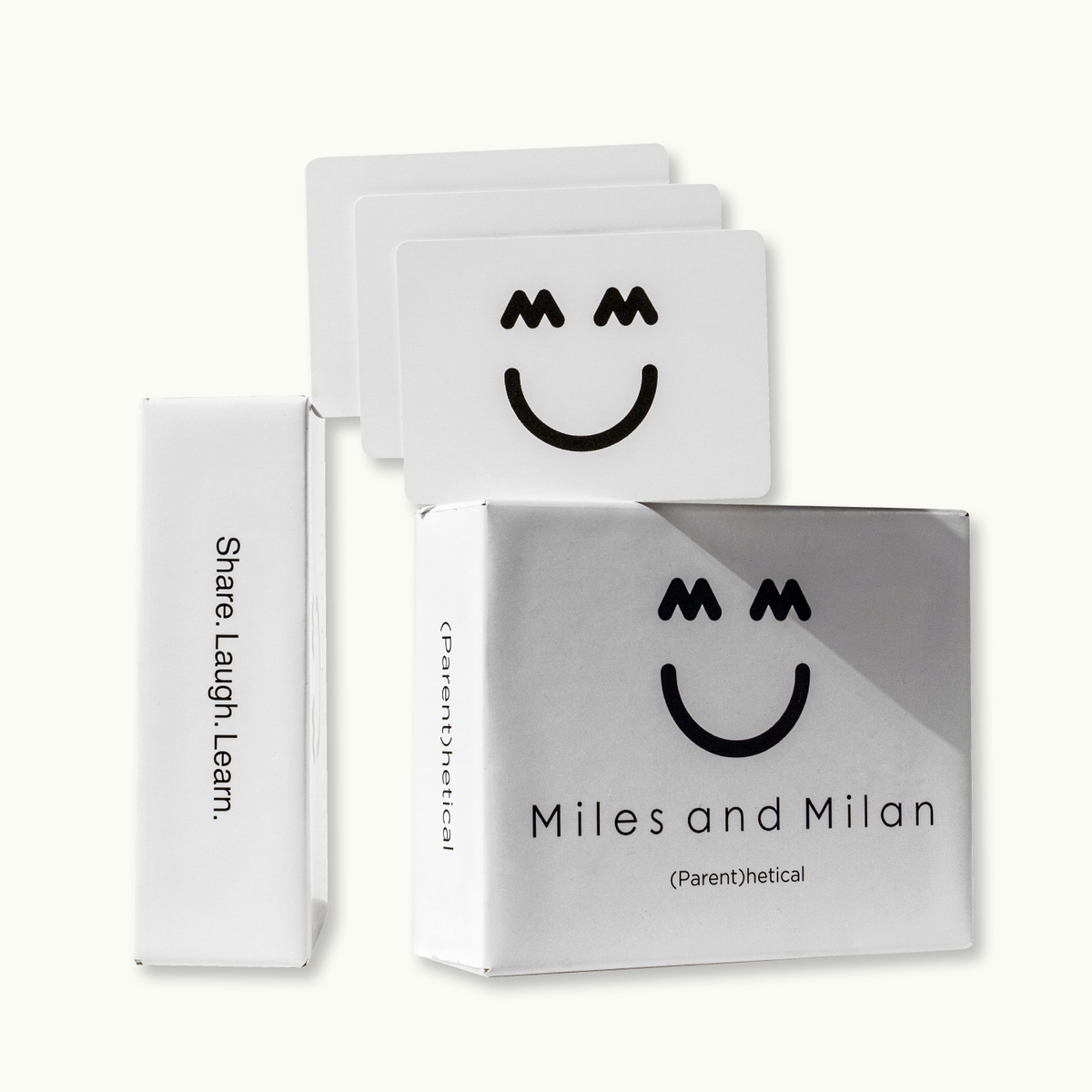 Miles and Milan (Parent)hetical - Share. Laugh.Learn. card game packaging