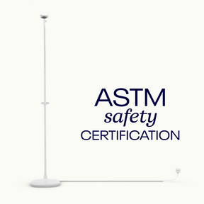 nanit pro camera and floor stand showing ASTM safety certification
