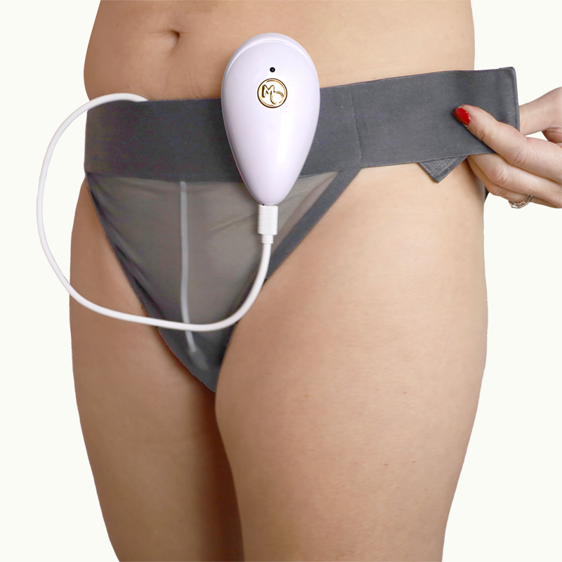 Woman wearing NeoBrief with NeoHeat attached