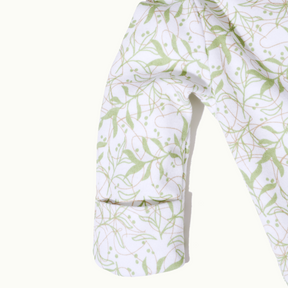 zoomed in on convertible mittens - front view of sleep wear pajamas in leafy canopy #color_leafy canopy