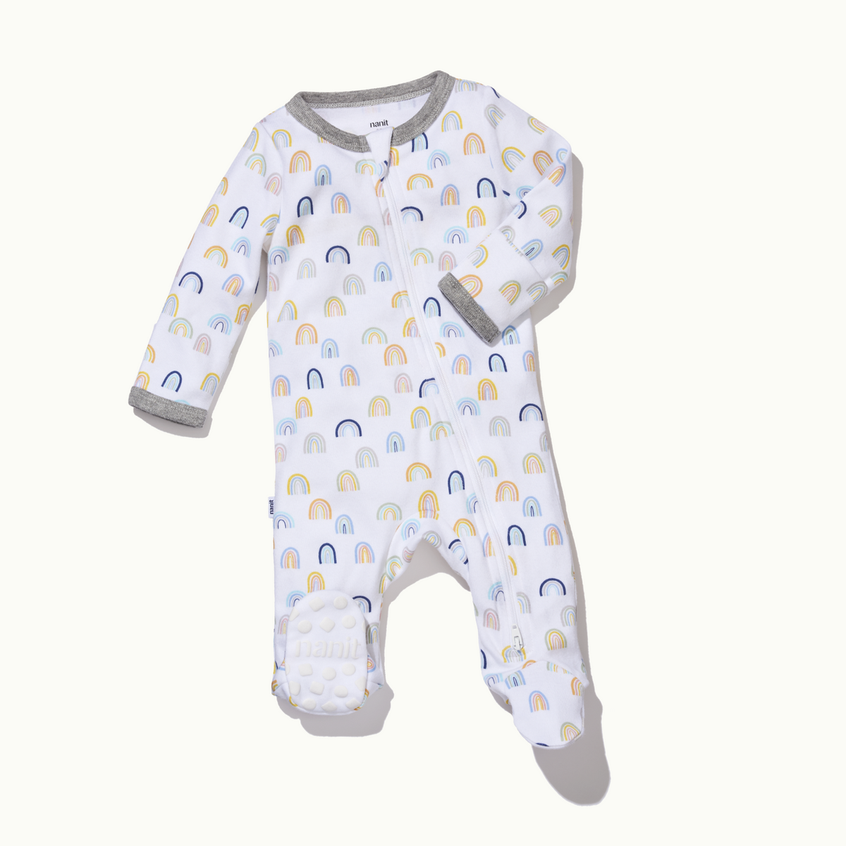 sleep wear pajama in sweet rainbows front view showing signature foot gripper #color_sweet rainbows