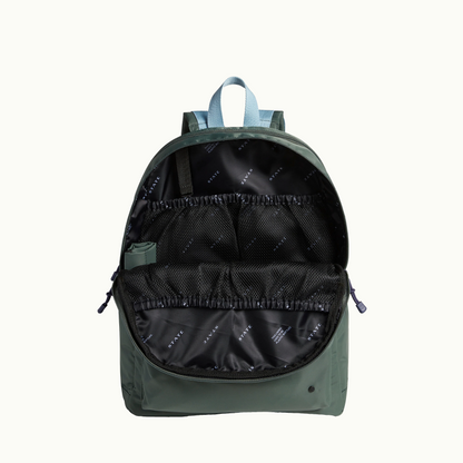 state lorimer diaper bag in olive opened where inside is black 